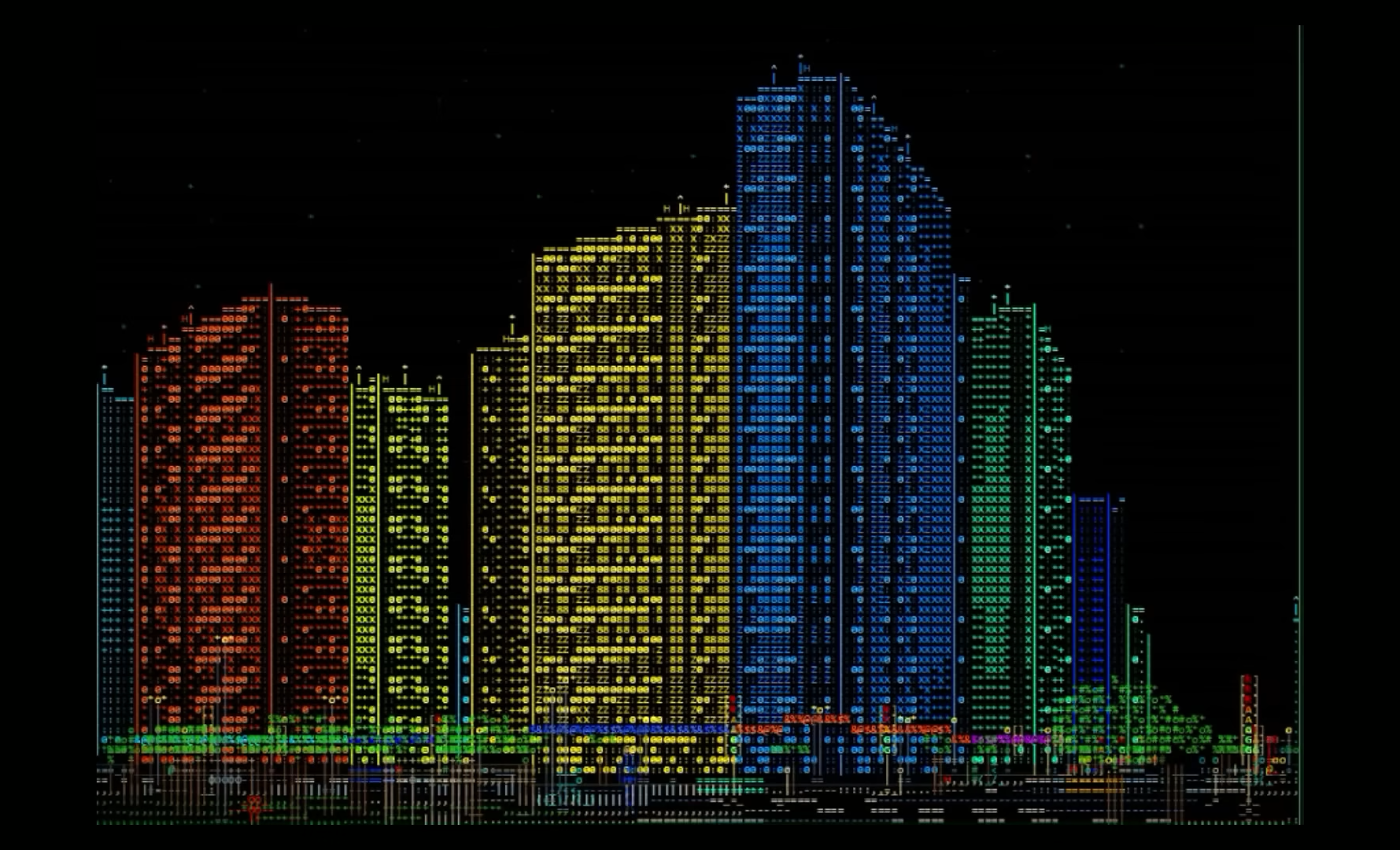 Un solo sviluppatore costruisce una città cyberpunk con caratteri ASCII