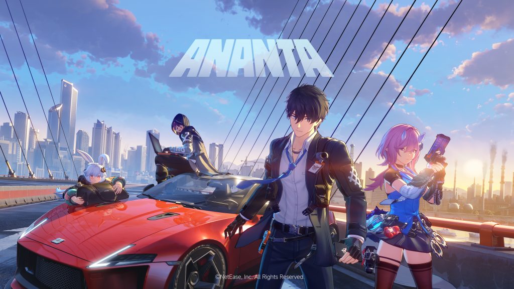 I protagonisti di Ananta riuniti davanti allo scenario urbano di Nova City