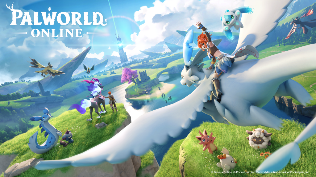 Key art ufficiale di Palworld Online con un personaggio e diversi Pal