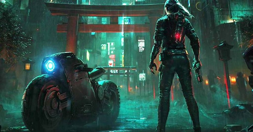 Personaggio di Last Sentinel in una città futuristica